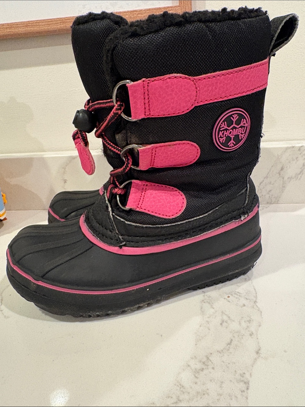 Khombu Kids Black and Pink Waterproof Snow Boots
